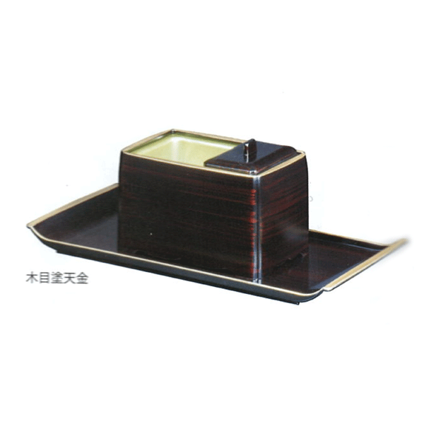 角割香炉盆付 5寸 黒塗天金/木目塗天金