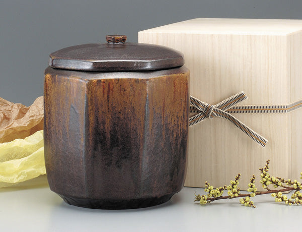 骨壷 鉄彩釉(てっさいゆう)作:加藤信太郎(木箱付) 5寸/6寸/7寸