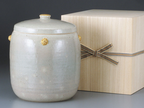 骨壷 葉月窯 灰釉金紋(はいゆうきんもん)(木箱付) 5寸/6寸/7寸