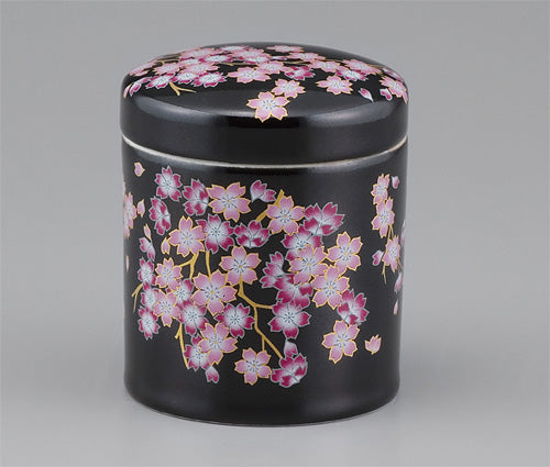 ミニ骨壷 黒みやび桜 2.5寸【同柄骨袋つき】