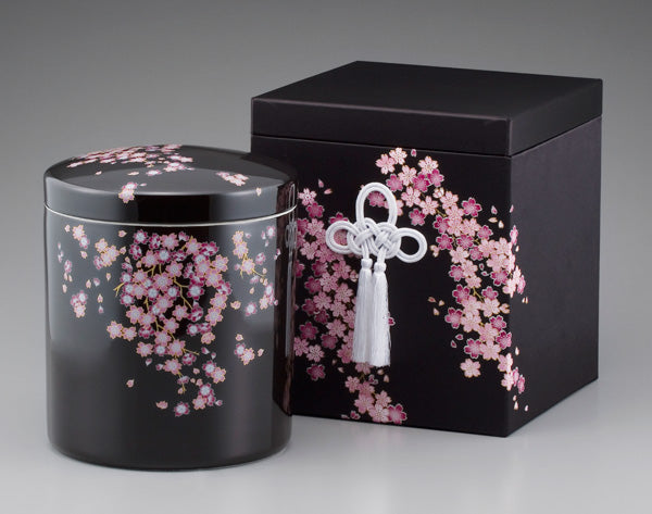 骨壷 黒みやび桜 5寸/6寸/7寸※同柄骨箱付き