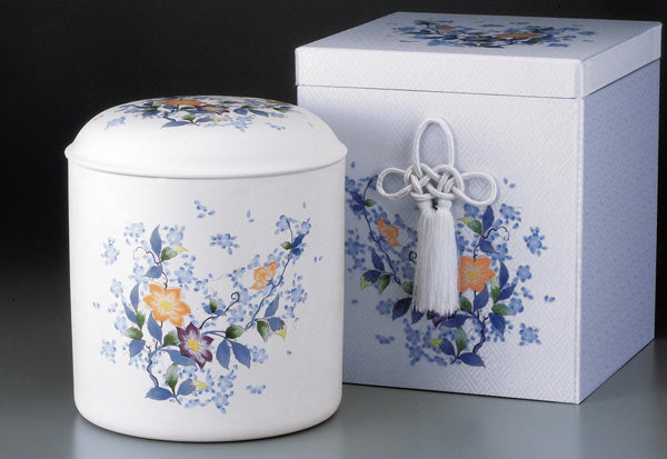 骨壷 素焼花柄(すやきはながら) 5寸/6寸/7寸※同柄骨箱付き