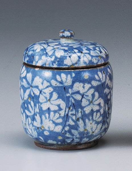 ミニ骨壷 葉月窯 氷雪藍小花(ひょうせつあいこばな)分骨用 2.5寸