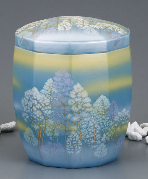 骨壷 霞の森ブルー(かすみのもり)※木箱入 7寸