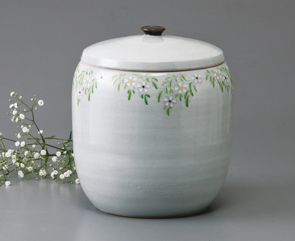 骨壷 葉月窯 花しだれ【白】 7寸 ※木箱付