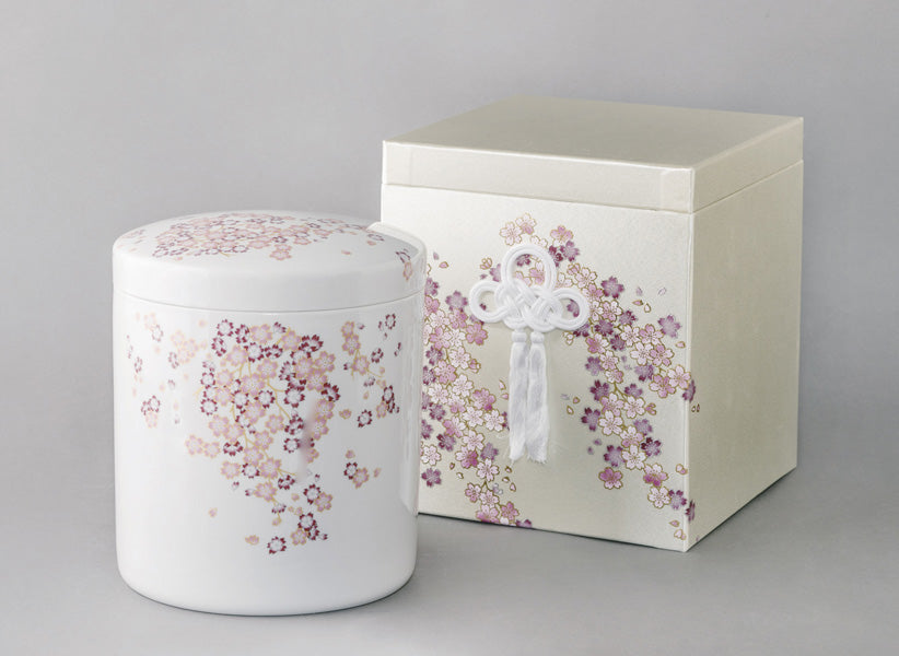 骨壷 白みやび桜 5寸/6寸/7寸※同柄骨箱付き