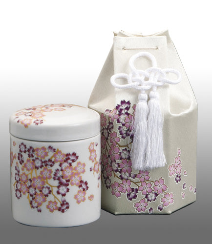 骨壷 白みやび桜 2.5寸【同柄分骨袋付】