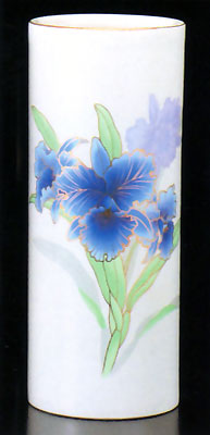 花瓶 青カトレヤ 七宝焼花瓶 クリームカトレア 20cm 七宝焼花瓶