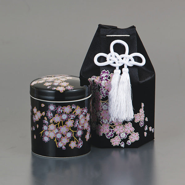 ミニ骨壷 黒みやび桜 2.5寸【同柄骨袋つき】