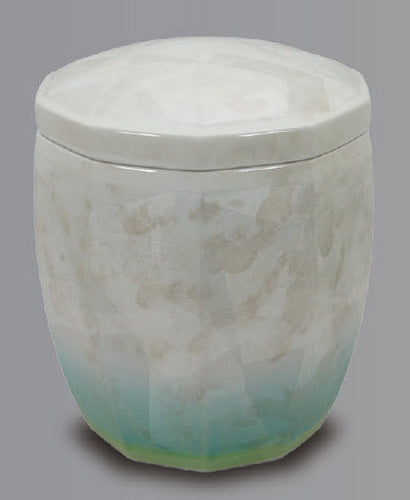 骨壷 九谷焼 十角銀彩ライトグリーン 7寸 ※桐箱入