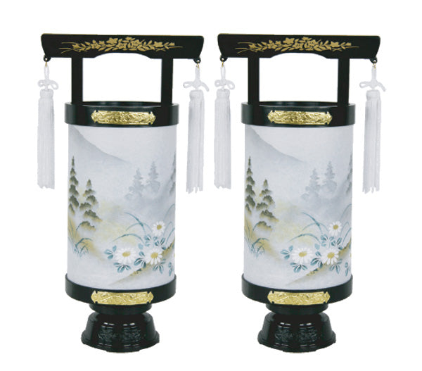 提灯 はなごろも山水黒 回転(1対)