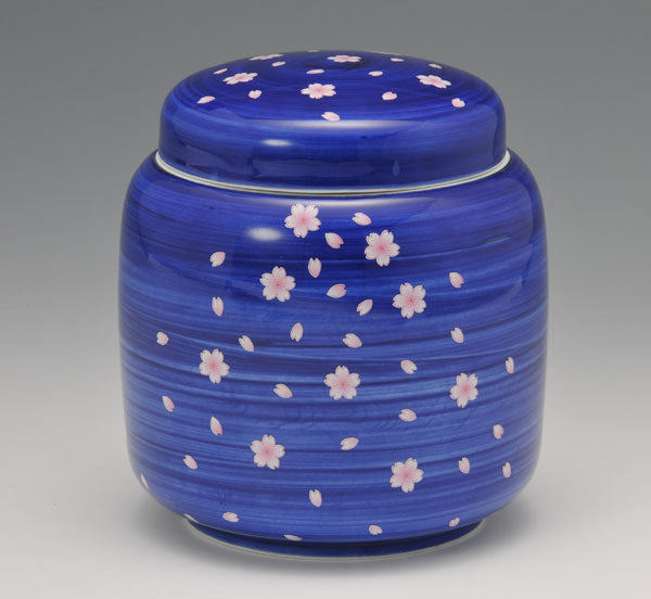 骨壷 有田焼晴陽窯 呉須巻舞桜紋 5寸/6寸