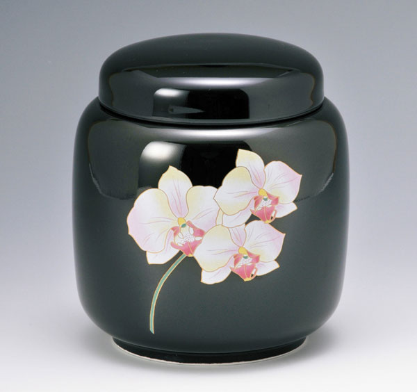 骨壷 有田焼晴陽窯 天目胡蝶蘭紋 5寸/6寸