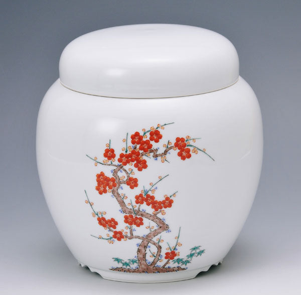 骨壷 有田焼晴陽窯 紅梅紋 7寸