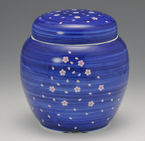 骨壷 有田焼晴陽窯 呉須巻舞桜紋 7寸