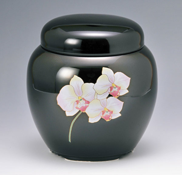 骨壷 有田焼晴陽窯 天目胡蝶蘭紋紋 7寸