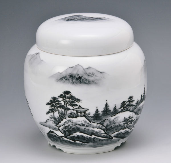 骨壷 有田焼晴陽窯 墨山水紋 7寸