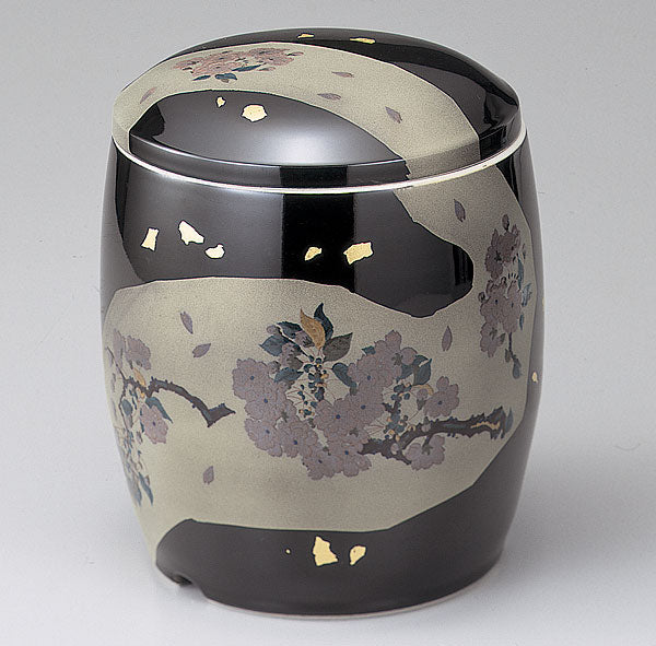 骨壷 九谷焼 夜桜 7寸