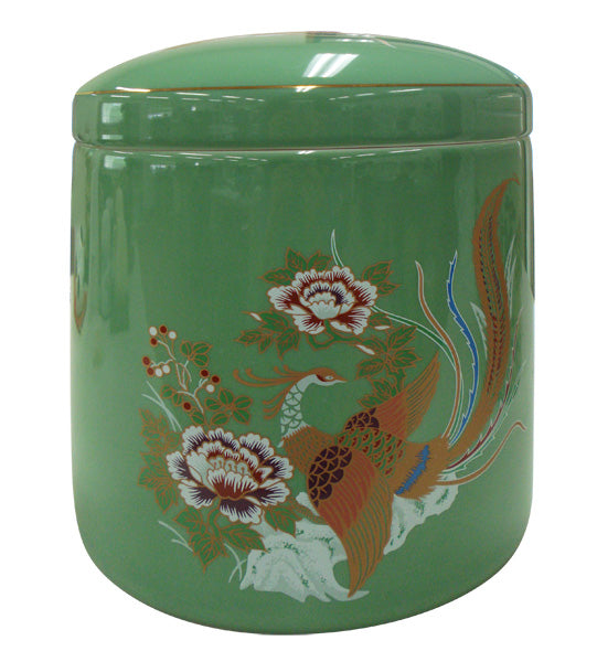 骨壷 青磁 青磁牡丹鳳凰 7寸