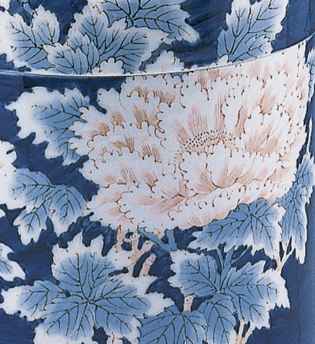 骨壷 染付手描 ピンク牡丹 7寸