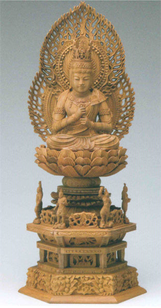 仏像 白檀 四天王六角台座 【大日如来】 二重火炎光背 眼入 2.5寸/3寸