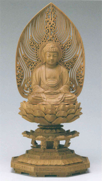 仏像 白檀 八角台座 【座釈迦または座弥陀】 水煙光背 2寸/2.5寸/3寸