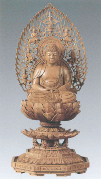 仏像 白檀 八角台座 【座釈迦または座弥陀】 飛天光背 1.8寸/2寸/2.5寸/3寸