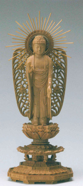 仏像 白檀 八角台座 【西立弥陀】 西型光背 3寸/3.5寸/4寸/4.5寸/5寸