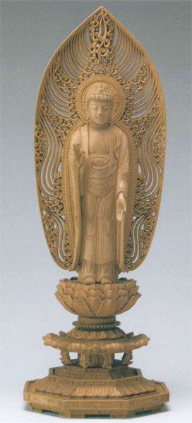 仏像 白檀 八角台座 【舟立弥陀】 水煙光背 3寸/3.5寸/4寸/4.5寸/5寸