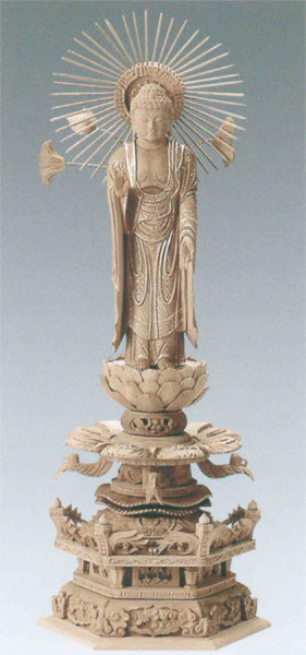 仏像 総白檀 六角台座ケマン付 【東立弥陀】 金泥書 4寸/4.5寸/5寸/6寸