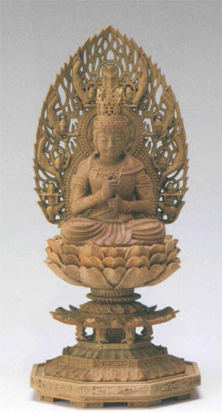 仏像 檀木 八角台座 【大日如来】 飛天光背 眼入 2寸/2.5寸/3寸