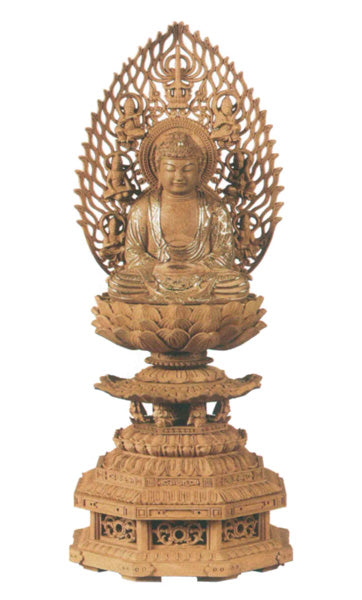 仏像 楠木 九重八角台座 【座釈迦または座弥陀】 飛天光背 眼入 切金付 2寸/2.5寸/3寸