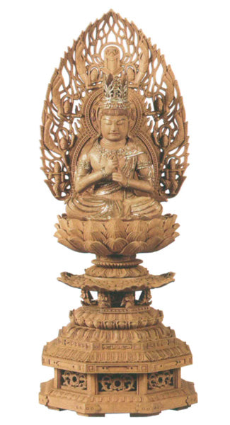 仏像 楠木 九重八角台座 【大日如来】 飛天光背 眼入 切金付 2寸/2.5寸/3寸