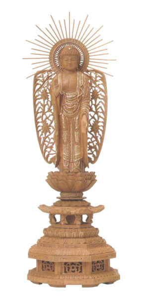 仏像 楠木 九重八角台座 【西立弥陀】 西型唐草光背 眼入 切金付 4寸/4.5寸/5寸