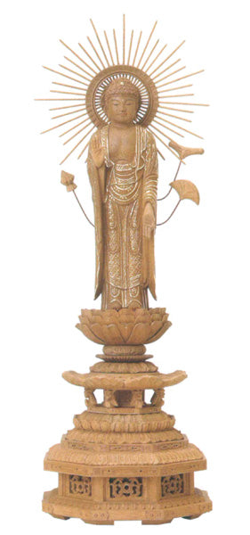 仏像 楠木九重八角台座 【東立弥陀】 東型光背 眼入 切金付 4寸/4.5寸/5寸