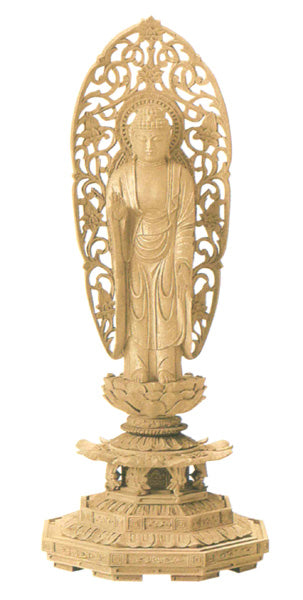 仏像 楠木地彫 八角台座 【舟立弥陀】 金泥書 3.5寸/4寸/4.5寸/5寸/6寸