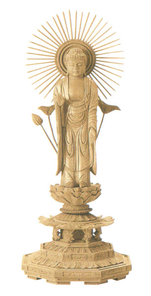 仏像 楠木地彫 八角台座 【東立弥陀】 金泥書 3.5寸/4寸/4.5寸/5寸/6寸