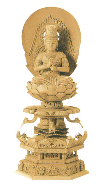 仏像 楠木地彫 六角台座ケマン付 【大日如来】 金泥書 2寸/2.5寸/3寸/3.5寸