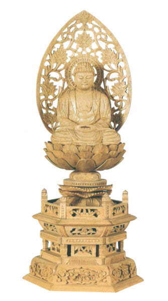 仏像 楠木地彫 六角台座 【座釈迦】 金泥書 2寸/2.5寸/3寸/3.5寸