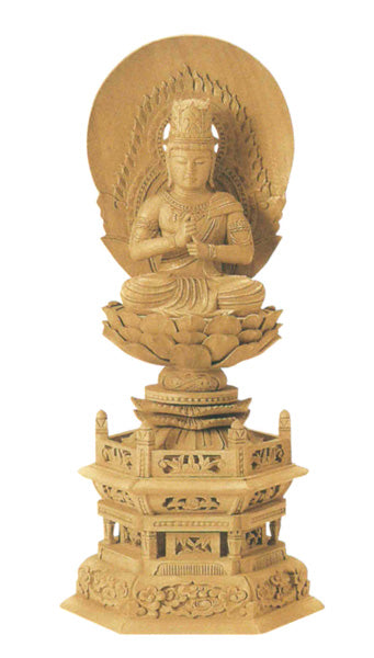 仏像 楠木地彫 六角台座 【大日如来】 金泥書 2寸/2.5寸/3寸/3.5寸