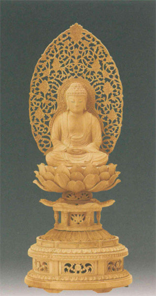 仏像 本柘植 金剛蓮華台座 【座釈迦】 唐草光背 眼入 2寸/2.5寸/3寸