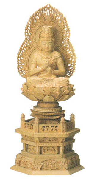 仏像 本柘植 六角台座 【大日如来】 火炎光背 (金泥書) 1.8寸/2寸/2.5寸/3寸