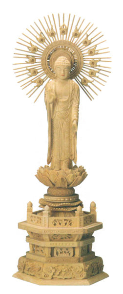 仏像 本柘植 六角台座 高田派 【立弥陀】 (金泥書) 4寸/4.5寸/5寸