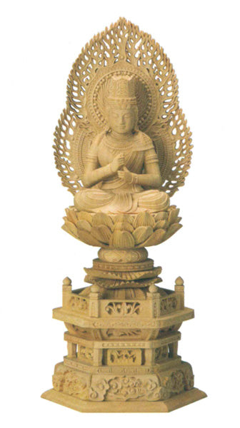 仏像 本柘植 六角台座 【大日如来】 二重火炎光背 (木地) 2寸/2.5寸/3寸
