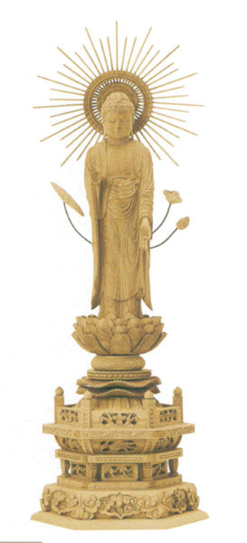 仏像 本柘植 六角台座 【東立弥陀または西立弥陀】 東型光背 (木地) 3寸/3.5寸/4寸/4.5寸/5寸