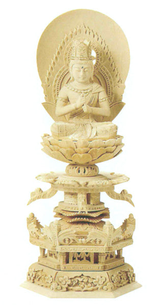 仏像 総白木 六角台座ケマン付 【大日如来】 (金泥書) 2寸/2.5寸/3寸/3.5寸