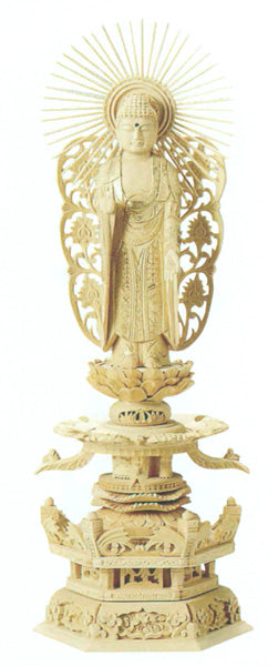 仏像 総白木 六角台座ケマン付 【西立弥陀】 (金泥書)4寸/4.5寸/5寸/6寸