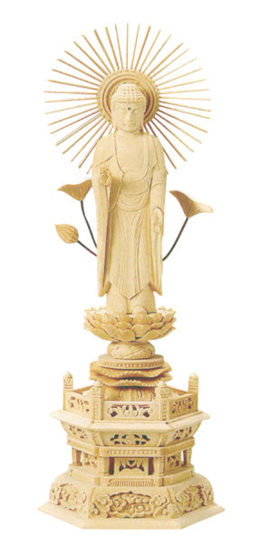 仏像 総白木 六角台座 【東立弥陀】(木地) 3寸/3.5寸/4寸/4.5寸/5寸/6寸