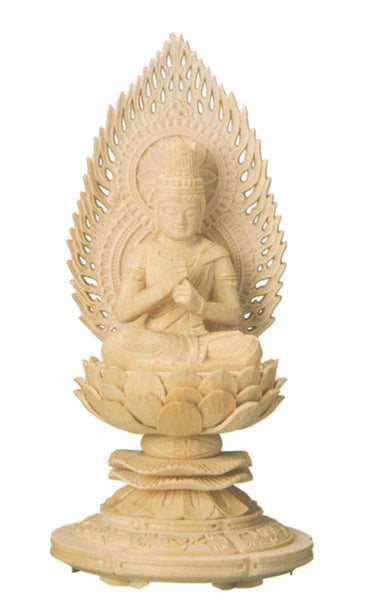 仏像 桧木 上彫木瓜丸台座 【大日如来】 火炎光背 2寸/2.5寸