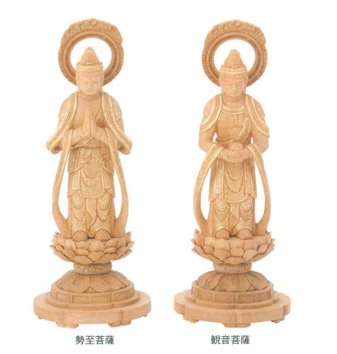 仏像 楠木地彫 【観音・勢至】 金泥書 3.5寸/4寸/4.5寸